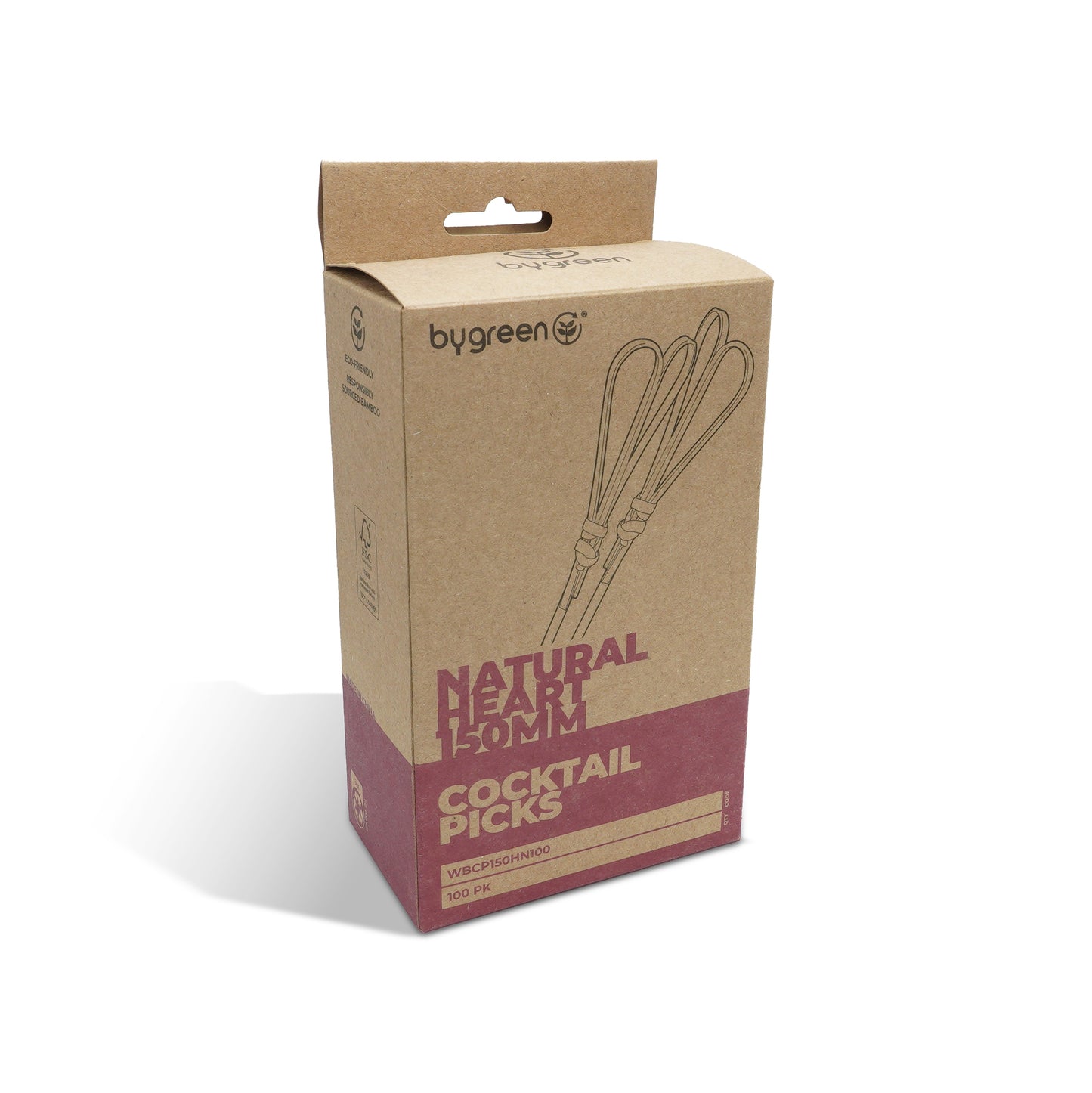 WOBBLY BOOT BARWARE - COCKTAIL PICKS - HEART - 150MM - NATURAL