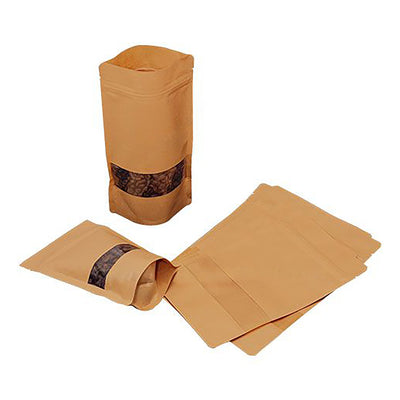 PB4 - KRAFT BROWN POUCH BAG WITH WINDOW - 1KG