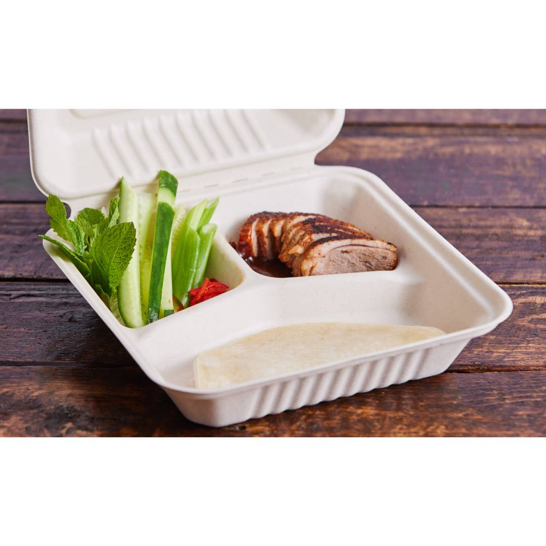 DINNER BOX - HI TOP - 3 COMPARTMENT - SUGAR CANE