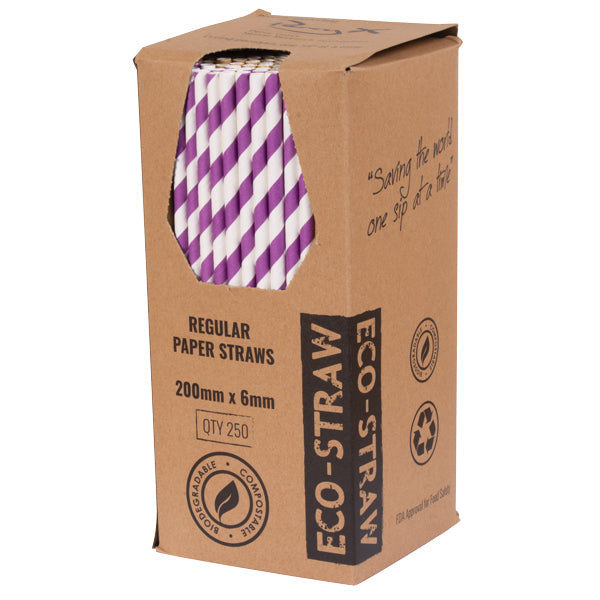 ECO-STRAW - REGULAR - PAPER STRAW - 3 PLY - PURPLE STRIPE