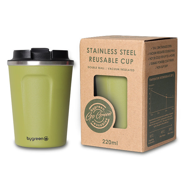 GO GREEN - REUSABLE COFFEE CUP - 220ML - OLIVE
