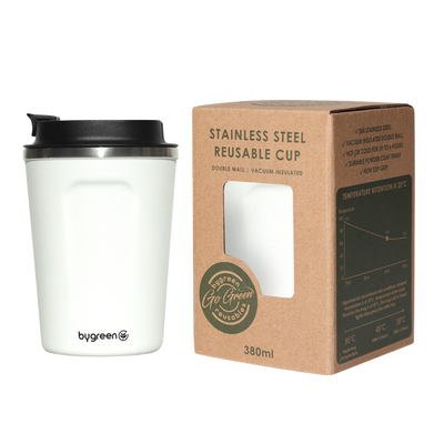 GO GREEN - REUSABLE COFFEE CUP - 380ML - WHITE