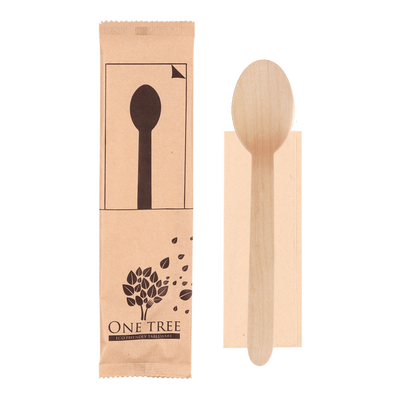 ONE TREE - PAPER WRAPPED CUTLERY SINGLES - SPOON & NAPKIN