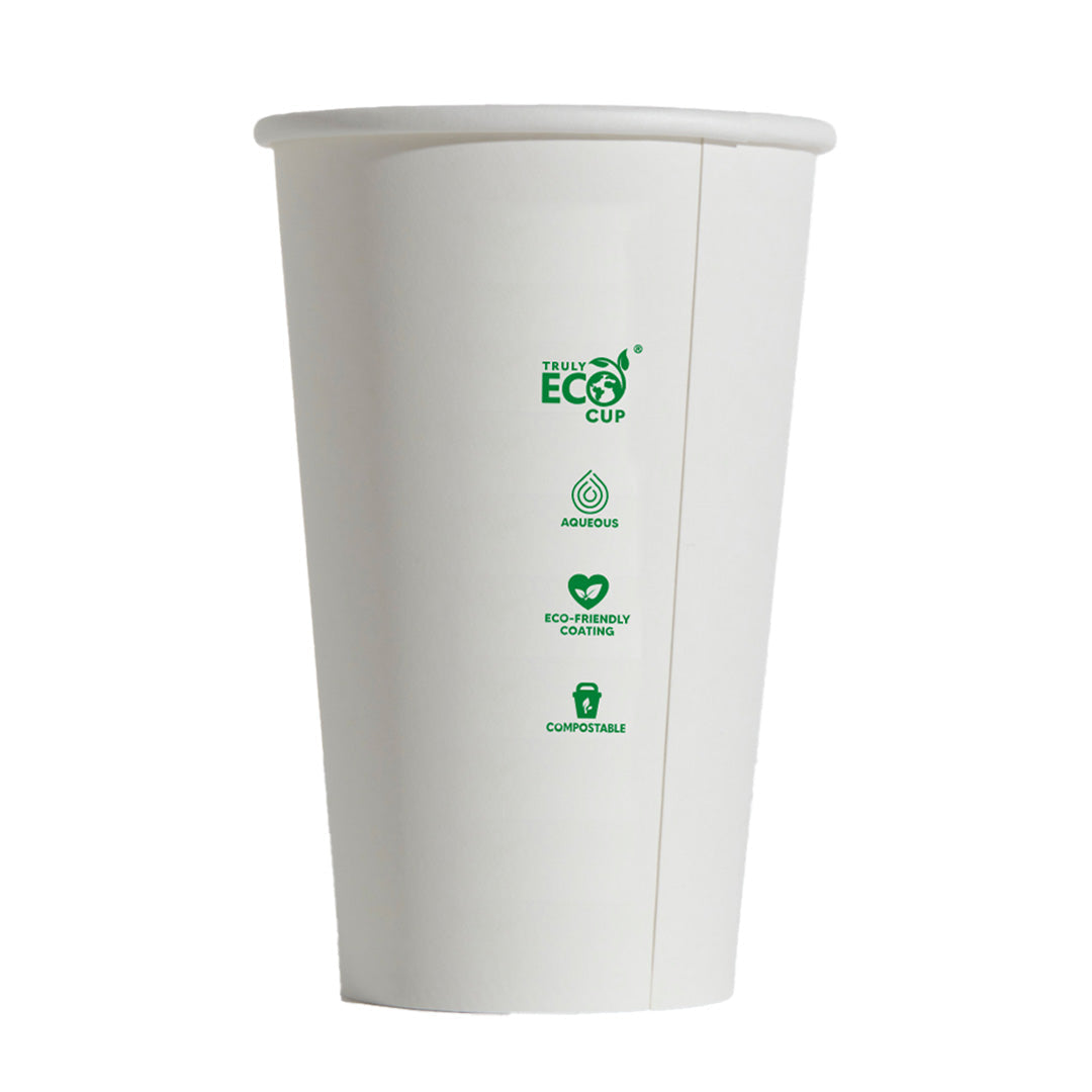 CUP - SINGLE WALLED - AQUEOUS - PLAIN WHITE - 16oz / 420ml - 90mm Ø