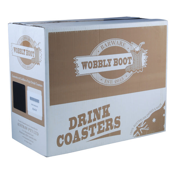 WOBBLY BOOT BARWARE - DRINK COASTER - BLACK ROUND